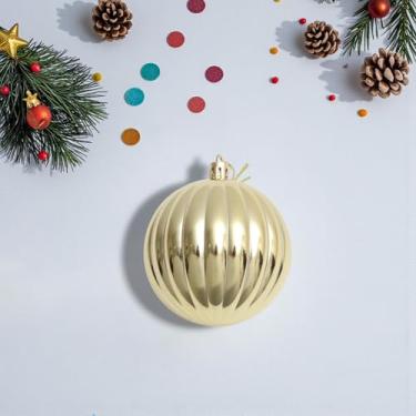 Imagem de Generic 1 peça de enfeites de bolas de Natal, textura de abóbora, bola de Natal com laço de tampa, plástico, tom dourado brilhante, 8 cm