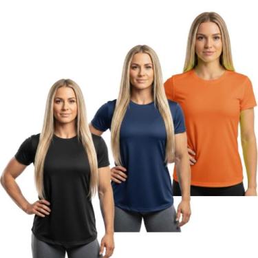 Imagem de Kit 3 Camiseta Feminina Dry Fit UV Academia Treino Fitness Esporte - T