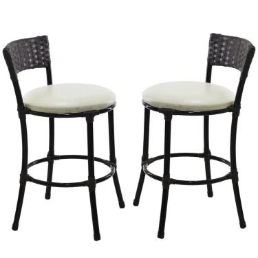 Imagem de 2 Banquetas Forts Baixa Ferro Fibra Sintética Preto Assento Branco