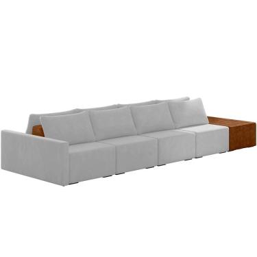 Imagem de Sofá Ilha Modular Para Sala 432cm Com Puff Dublin K01 Veludo Cinza Sintético Caramelo - Lyam Decor