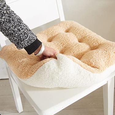 Imagem de Almofadas de cadeira de lã de cordeiro artificiais quadradas e redondas confortáveis, macias e fofas, almofadas de assento de pelúcia para meditação de escritório em casa (45 cm), marrom quadrado e