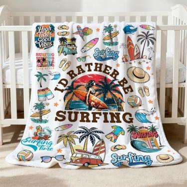 Imagem de Cobertor de surf, presentes de surf para meninos e meninas, material esportivo de flanela macia, decoração de tema tropical, 101,6 cm x 127 cm para crianças