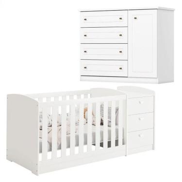Imagem de Berço Multifuncional Atlanta E Cômoda Infantil Mississipi Branco Fosco Henn - Reller