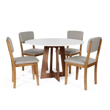 Imagem de Mesa De Jantar Redonda Montreal Bran/nor Com 4 Cadeiras Estofadas Ella Cinza Claro
