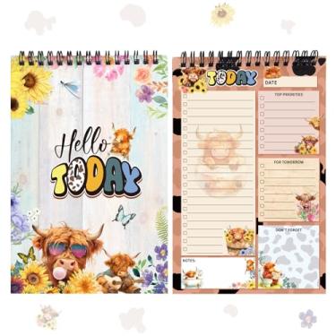 Imagem de snaxuda Bloco de notas para fazer – Bloco de notas espiral de vaca Highland para planejador de trabalho, lembrete, agenda diária, acessórios de mesa, material de escritório, escola, 80 folhas