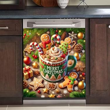 Imagem de BVBOX Capa magnética de Natal para lava-louças 58 x 66 cm, capas magnéticas reutilizáveis de geladeira, ímãs de lava-louças capa decorativa para porta de geladeira adesivos de painel de pele (homem de