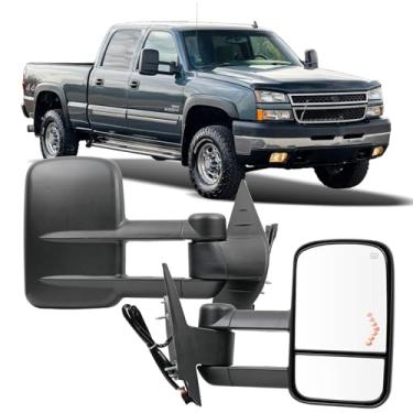 Imagem de Aritoxy Espelhos de reboque compatíveis com Chevy/GMC Silverado/Sierra 1500 2500HD 3500HD Classic 2007-2014 - Telescópico dobrável aquecido com luz de seta LED, tampa preta espelho lateral