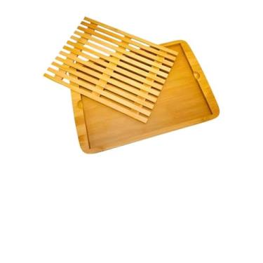 Imagem de Tábua de Corte 4 em 1 para Pão, Bambu Natural, 36cm, Bandeja Migalheira Multifuncional para Pães e Bolos