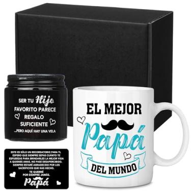 Imagem de Didaey Conjunto de 3 peças de presentes espanhóis para o pai, melhores presentes para pai, homens com a melhor caneca de café do mundo, vela, carteira inspiradora para homens pai pai de filho filha