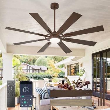 Imagem de BvenuBigLite Ventiladores de teto grandes com luzes: Ventilador de teto externo moderno de 66 polegadas de 8 lâminas com controle remoto de aplicativo - Luz de ventilador grande marrom regulável