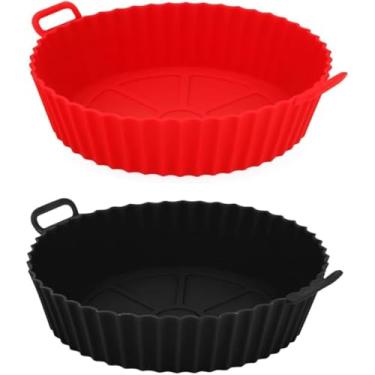 Imagem de Kit 2 Formas Silicone Air Fryer Forno Microondas Antiaderente Reutilizável C/Alça (Preto e Vermelho)