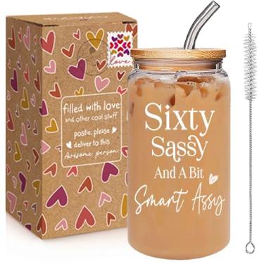 Imagem de Qubereeree Presentes de aniversário engraçados de 60 para mulheres - Sessty Sassy And A Bit Smart Assy 60 presentes de aniversário para mulheres esposa avó mãe filha irmã amiga, 60 anos, feliz