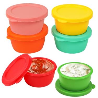 Imagem de Webake Recipiente de molho de salada de silicone para viagem, mini copos reutilizáveis de 47 g com tampa para lancheira Bento, à prova de vazamento, 6 pacotes