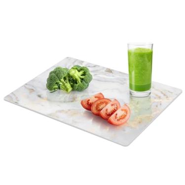 Imagem de Yuzeyurun Tábua de corte de vidro temperado para cozinha, tábua de cortar de vidro pequena de 20 cm x 30 cm com pé antiderrapante, resistente ao calor, resistente a quebras, pode ser lavada na