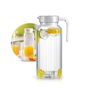 Imagem de 1 Jarra De Vidro Com Tampa 1 Litro Cabe Na Porta Da Geladeira Ideal Suco/Agua Mesa Posta