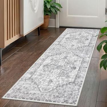 Imagem de KOZYFLY Corredores para corredores de 6 x 1,5 m lavável tapete de corredor de cozinha boho para entrada interior impresso oriental lã sintética tapete corredor para lavanderia cozinha hall, cinza