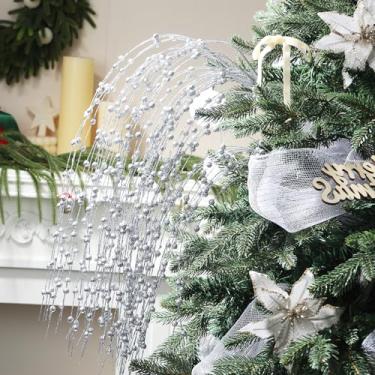 Imagem de HRONG 24 peças de hastes e flores artificiais de purpurina, ramos de baga brilhante com fio de ferro dobrável para decoração de árvore de Natal, guirlandas de férias, decoração de casamento e festa em