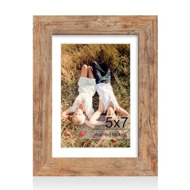 Imagem de iRahmen Porta-retrato 12 x 18 cm com vidro temperado HD, exiba imagens 10 x 6 com tapete ou 12 x 17 sem tapete, moldura de madeira para mesa e parede (marrom rústico, 1 pacote)
