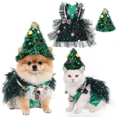 Imagem de Huhumy Fantasia de Natal para cachorro, gato, árvore de Natal com chapéu, vestido de tule para cachorro, fofo, cosplay, roupa de festa, para Natal, animais de estimação, uniforme, feriado de ano novo