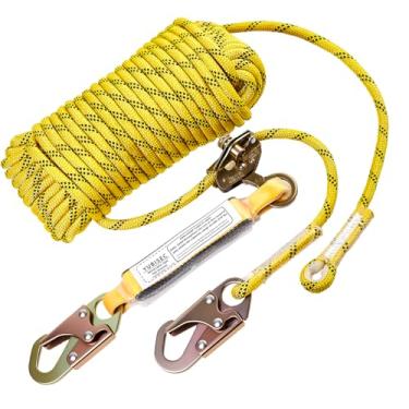 Imagem de Cordão de segurança para arnês de corda de 6 m, conjunto de linha de vida vertical com ganchos de pressão, amortecedor de choque, kit de linha de vida de escalada de árvores de proteção contra quedas