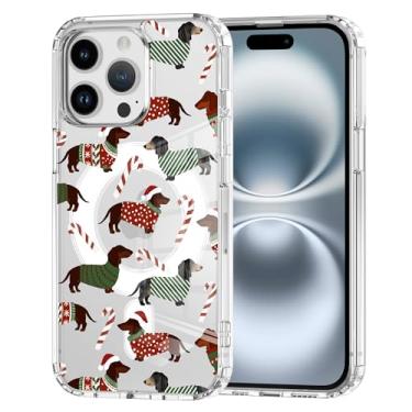Imagem de Idocolors Capa magnética de Natal para iPhone 16 Pro, compatível com MagSafe, linda capa de telefone de TPU transparente e macia para mulheres e meninas, Dachshund