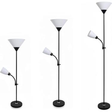 Imagem de Luminária de Piso Moderna, 2 Lâmpadas Ajustáveis, Base Preta, Cúpulas Brancas, Iluminação para Sala e Escritório