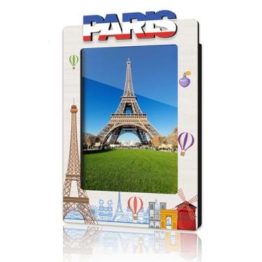 Imagem de DRWJPAT Moldura magnética de Paris, mini molduras magnéticas para geladeira e armário, presentes de lua de mel para amigos e casais, imãs de madeira para viagem -B06