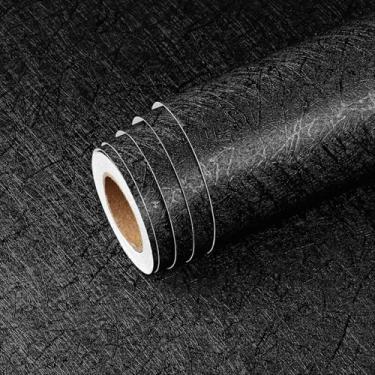 Imagem de Papel de parede de seda preta descasque e cole 43 x 93 cm, papel de parede texturizado preto moderno, impermeável, autoadesivo, removível, papel de parede para quarto, banheiro, papel de contato para