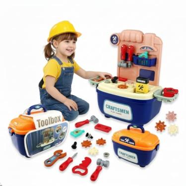 Imagem de Bancada de Ferramentas Infantil 24 Peças – Maleta Portátil 2 em 1, Brinquedo Educativo para Raciocínio, Concentração e Coordenação – Estimula Foco e Criatividade – Kit Ferramentas Kids