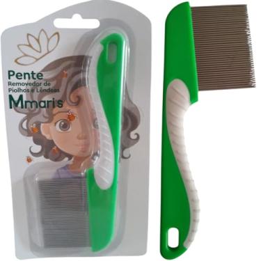 Imagem de Pente Fino de Ferro Aço Inox Removedor de Piolhos e Lêndeas Extrator Tira Piolho M Mari'S Cor Verde Com Cabo