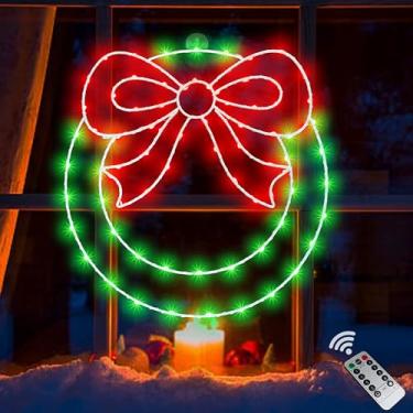 Imagem de Zimati Decoração de guirlanda de Natal, luzes de janela de 35,5 cm, 82 LEDs, guirlanda de Natal com laço, controle remoto com temporizador, luzes de silhueta de janela alimentadas por USB para porta,