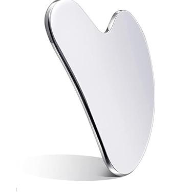 Imagem de Gua Sha Profissional em Inox Aço Inoxidável, estimulador de colágeno, antienvelhecimento, Massagem Facial, Formato Anatômico, Guasha
