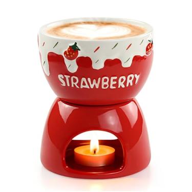 Imagem de Conjunto de 2 mini copos de fondue doce, panela de derretimento de chocolate de cerâmica e fogão, caneca aquecedor de café, portátil para queijo, ferramenta de imersão de manteiga para marshmallows