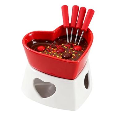 Imagem de Copo De Fondue De Chocolate | Aquecedor Resistente Ao Calor E Antiaderente - Conjunto De Canecas De Fondue Em Cerâmica Com 4 Garfos,Para Queijo Marshmallow Manteiga Sobremesa Bebida Casamento Aniversá