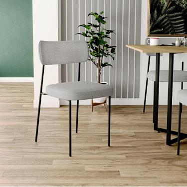 Imagem de Kit 04 Cadeiras Estofada De Jantar Melina F01 Linho Cinza