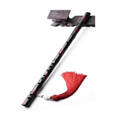 Imagem de Flauta de bambu profissional flauta instrumento para iniciantes preto flauta transversal esculpida à mão (tecla F estilo B)