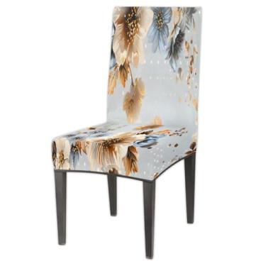 Imagem de hongjinglin Conjunto de 1 capa elástica para cadeira de sala de jantar, capa protetora de assento de flor, bolinhas, removível, lavável, para cozinha, casa, hotel, banquete, festa de casamento