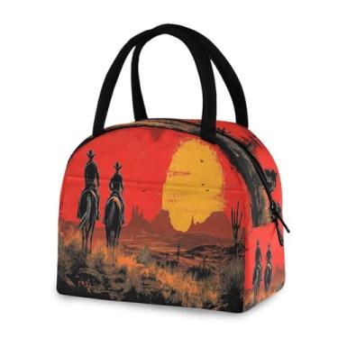 Imagem de Blueangle Lancheira isolada à prova de vazamento - Bolsa de almoço reutilizável com design de caubói do oeste americano, recipiente compacto para alimentos para escritório, viagens e atividades ao ar
