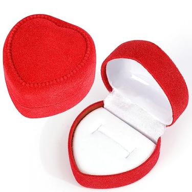 Imagem de 1 caixa de anel em forma de coração vermelho de veludo para joias, mini estojo, brincos, expositor, presente, casal, anel de casamento