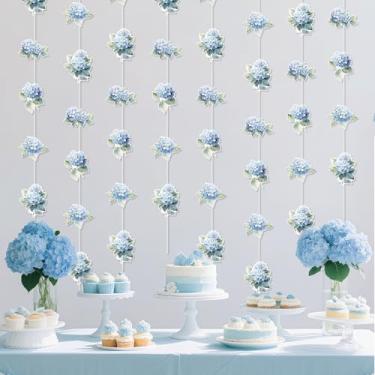 Imagem de Cheereveal 8 peças guirlandas com tema de hortênsia azul, decorações florais vintage azul empoeirado, placas de hortênsia, chá de panela, casamento, chá de bebê, aniversário, despedida de solteira