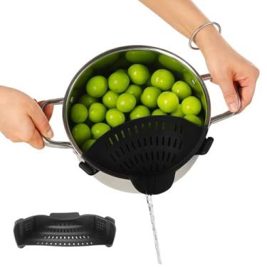 Imagem de Coador de panela de silicone, coador de pressão ajustável Emptycolor para panelas, escorredor de panelas resistente ao calor, escorredor de massa de cozinha para legumes e macarrão (preto)