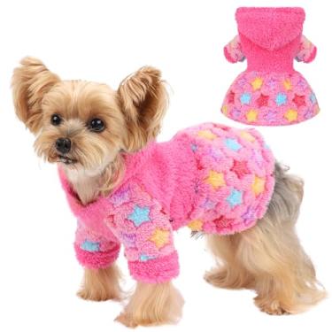 Imagem de Yikeyo Vestido suéter para cães pequenos, meninas, meninos, fofos, quentes, com capuz, roupas macias para filhotes, roupas extra quentes para animais de estimação, vestidos de aniversário e férias