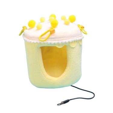 Imagem de Generic Casinha de inverno quentinha para pássaros, rede suspensa aquecida, formato criativo de bolo, aconchegante e ideal para gaiolas de papagaios, Amarelo