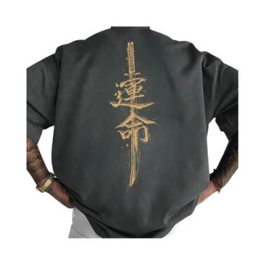 Imagem de Camiseta Masculina De Verão Em Algodão Com Estampa De Espada Samurai, 