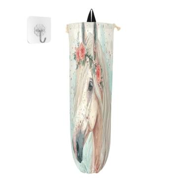 Imagem de Wassud Cavalo com guirlanda 2 unidades de suporte de saco de plástico, suporte de parede para saco de mercearia, armazenamento de cozinha para decoração de despensa de cozinha em casa