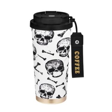 Imagem de STAYTOP Copo de café de aço inoxidável de 500 ml, caneca de café engraçada com isolamento de caveira com tampa, copo de café à prova de derramamento, copos portáteis reutilizáveis para bebidas quentes