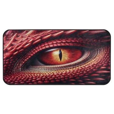 Imagem de Burbuja Tapete de cozinha vermelho olho de dragão 51 x 99 cm, tapete lavável antiderrapante com suporte de borracha, tapete para cozinha, sala de estar, banheiro, decoração de casa