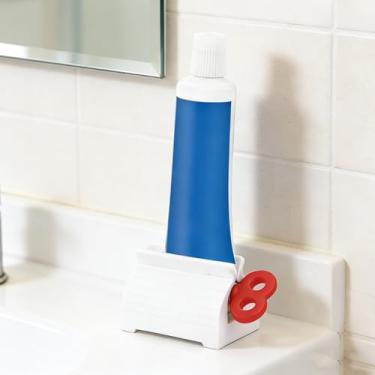 Imagem de Espremedor de pasta de dente, dispensador de pasta de dente de tubo de plástico, espremedor de pasta de dente T-oothpaste com tubo giratório, suporte de assento giratório T, economiza pasta de leite e