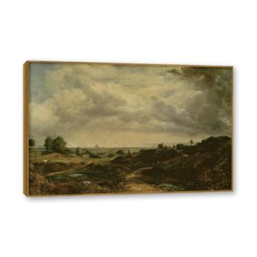 Imagem de Moldura de teca. Arte em tela romantismo estilo constable (paisagem 58), pintura de paisagem inglesa emoldurada, decoração de parede elegante para sala de estar escritório. 30 x 45 cm-11,8 x 17,7 pol