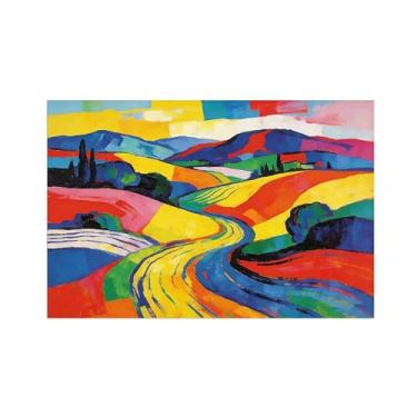 Imagem de BMZFYBS Pôster de arte de parede abstrata - paisagem de árvore colorida 3-decoração moderna - impressão em tela pintura para sala de estar escritório 80 x 120 cm 31 x 47 pol sem moldura